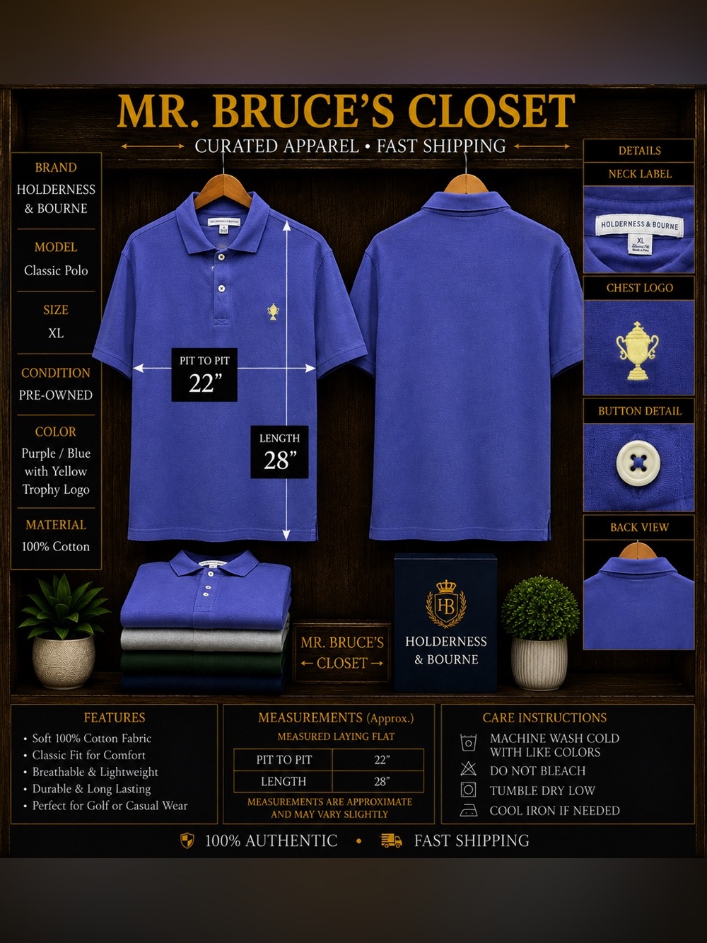 Holderness & Bourne Purple Polo with Trophy Logo
